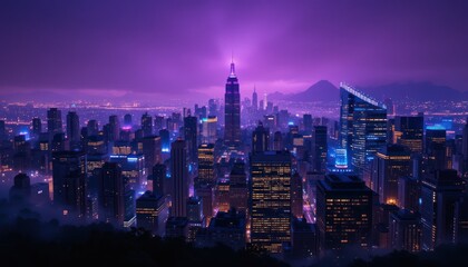 Obraz premium New York City skyline at night with skyscrapers and lights