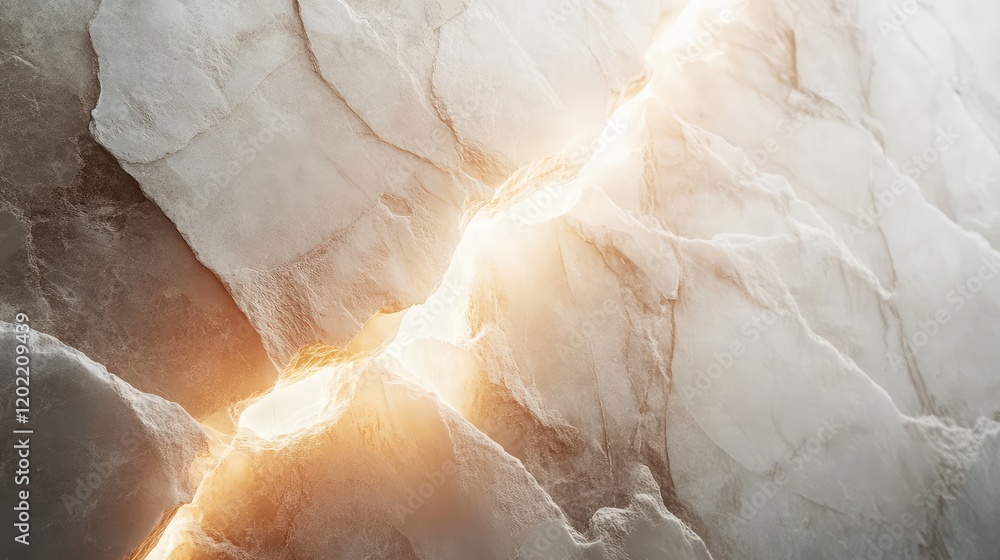 Poster Abstract close-up of textured stone surface with cracks illuminated by soft light Copy Space