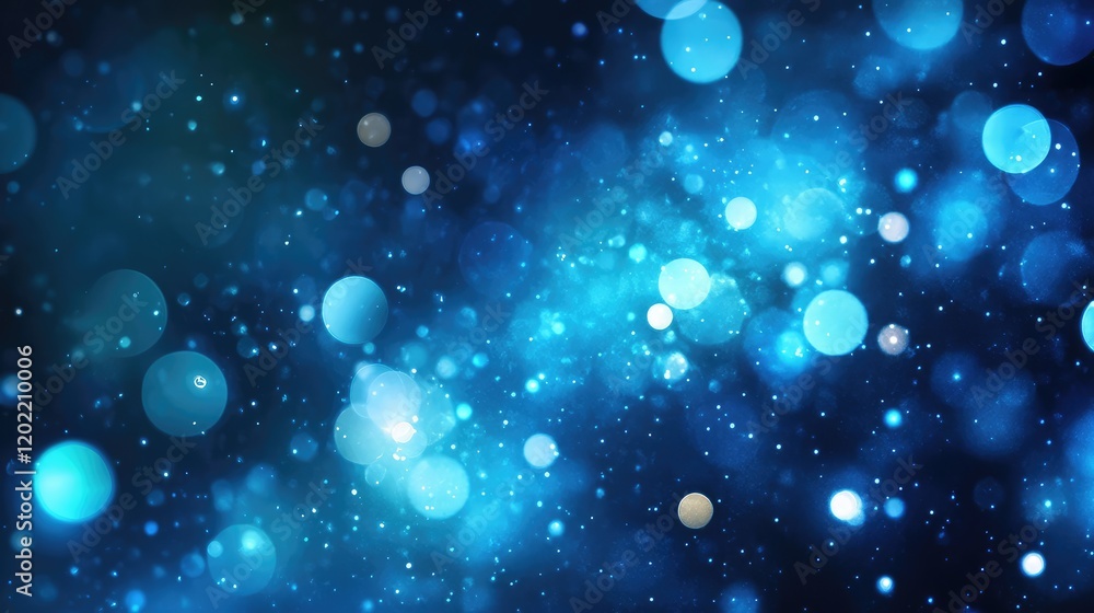 Aufkleber Abstract bokeh blue background with circular light spots and particles in soft focus Copy Space