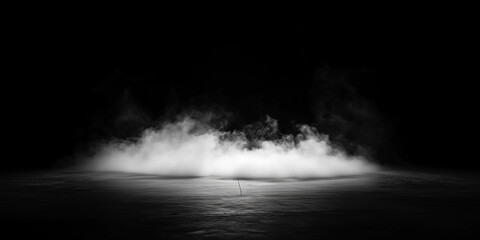 Empty dark space of studio room with spot lighting and fog or mist.