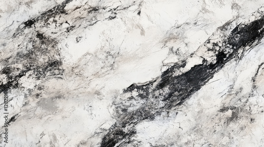 Poster Abstract marble texture with gray and black veins on a white background featuring ample copy space for text insertion.