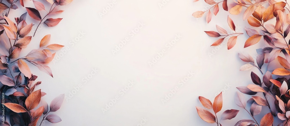 Leinwandbilder autumn leaves arrangement on light background with copy space for text or design element.