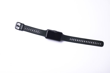 Black bracelet on white background close up