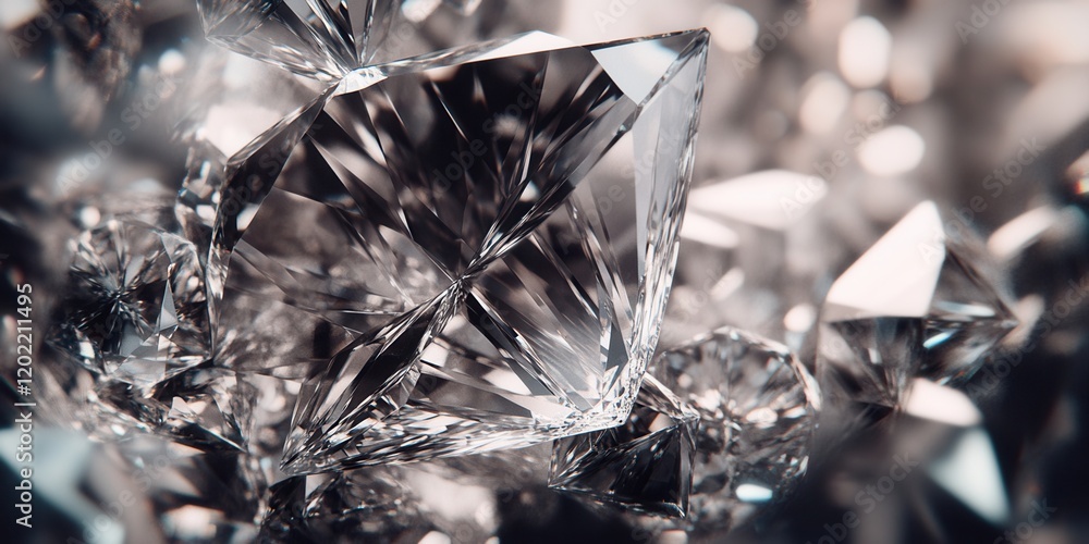 Poster Diamonds sparkle with brilliance in a close-up view, capturing light in multiple reflections and creating a mesmerizing display of clarity and shine