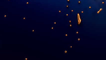3d golden abstract droplets on a dark blue background, luxury texture for branding, design, or background use
