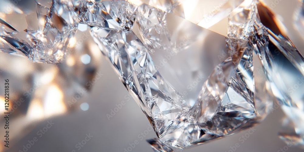 Poster a vibrant display of sparkling crystals reflects light in various angles, showcasing intricate detai