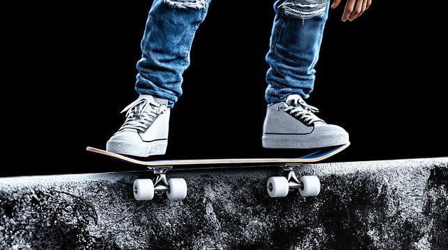 Skateboarder performing an edge trick on a concrete ledge during an afternoon session