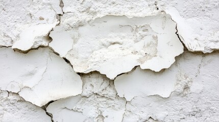 Obraz premium Cracked White Paint Texture on Wall with Flaking Surfaces and Visible Discoloration Copy Space