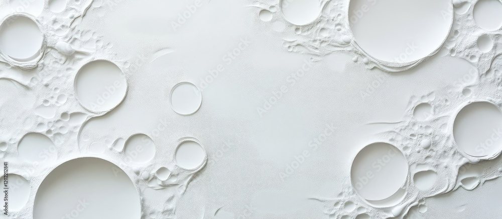 Poster Textured background with abstract circular shapes and patterns in white tones featuring Copy Space for design insertion.