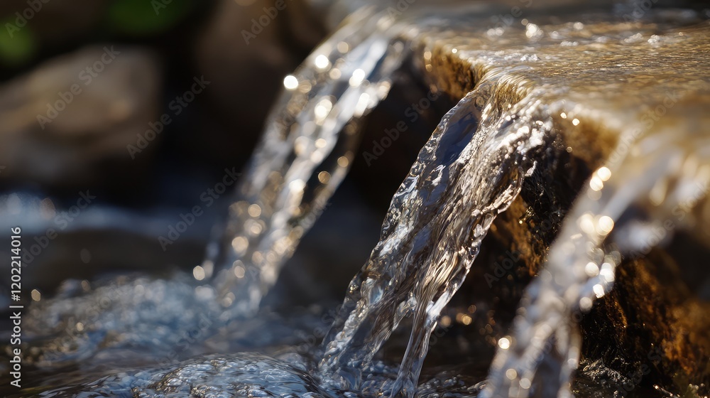 Poster close-up of flowing water over rocks with copy space for text in natural setting