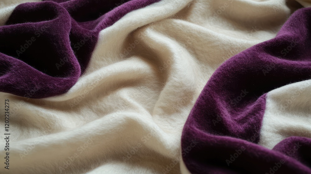Poster Textured fabric with smooth draping in cream and deep purple colors ideal for backgrounds and displays Copy Space