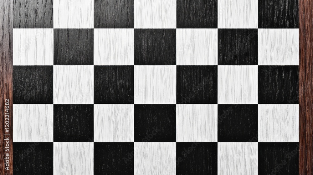 Poster Black and white wooden chessboard texture with copy space for text or design elements