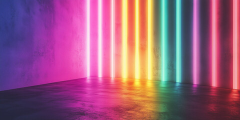 Neoned colorful flashlights background. Flyer with copyspace in modern colors. Empty area for your ad, design