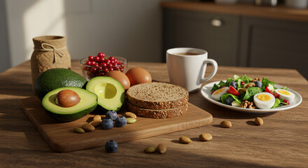 a photo of a Healthy Breakfast in a Rustic and Cozy Atmosphere