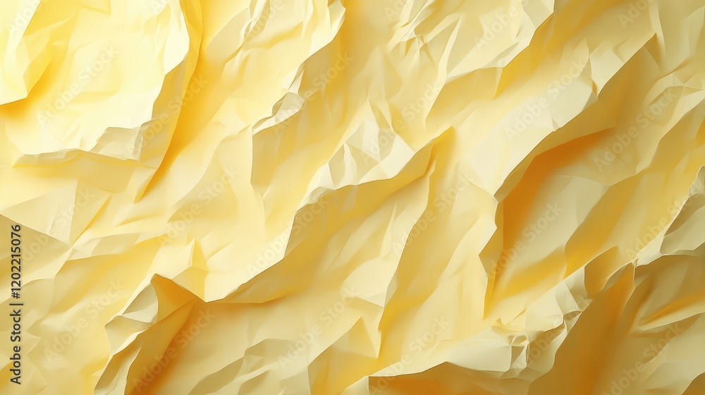 Poster textured wrinkled yellow paper background with uneven surface and folds suitable for design purposes
