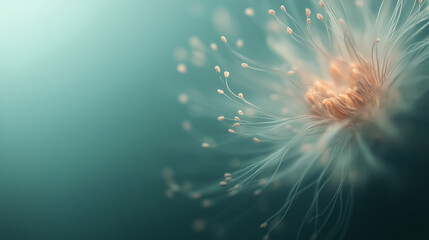 Delicate flower with soft petals and fine details captured in serene blue and green tones depicting calmness and beauty. Generative AI