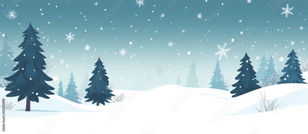 Aufkleber winter landscape with snow-covered ground and evergreen trees in a serene color palette with falling