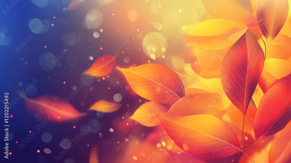 Aufkleber autumn leaves with warm colors and bokeh background suitable for seasonal designs with copy space.