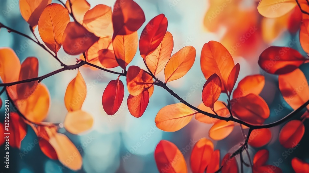 Leinwandbilder vibrant autumn leaves on branch with soft blurred background and ample copy space for text placement