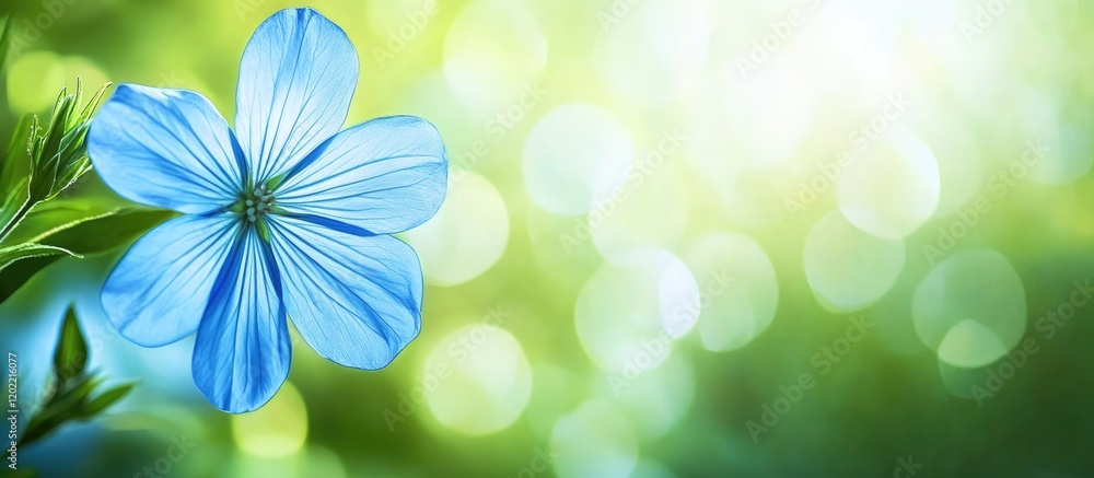 Leinwandbilder blue flower with green bokeh background and copy space for text insertion