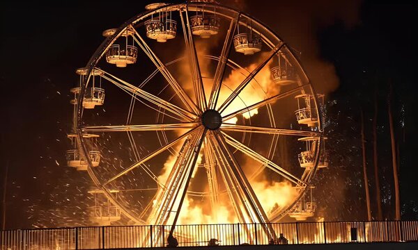 Ferris wheel on fire