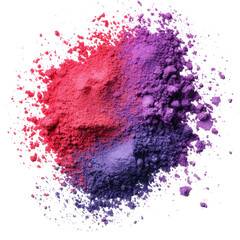 A succinct depiction of red and purple paint color powder, isolated a transparent background.