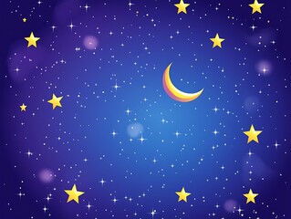 Fototapeta premium Night Sky with Crescent Moon and Stars