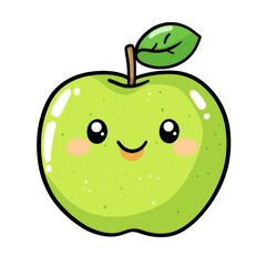 Obraz premium A cute and funny cartoon apple fruit icon in Japanese kawaii style, with a flat design