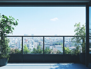 Bright Balcony Overlooking a City
