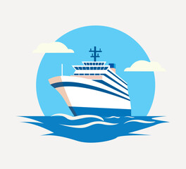 Cruise ship on the sea Vector illustration in flat style