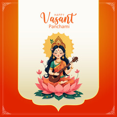 Vasant Panchami Festival Illustration - Celebration of Saraswati Puja