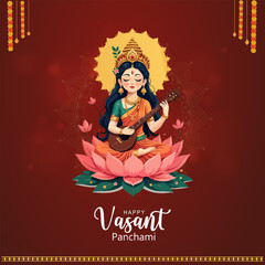 Vasant Panchami Festival Illustration - Celebration of Saraswati Puja