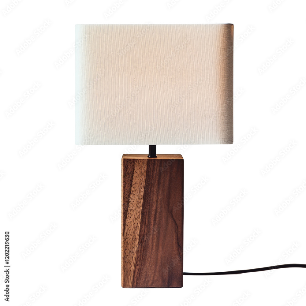 Leinwandbilder a modern minimalist table lamp featuring a walnut wood base and a rectangular white shade.