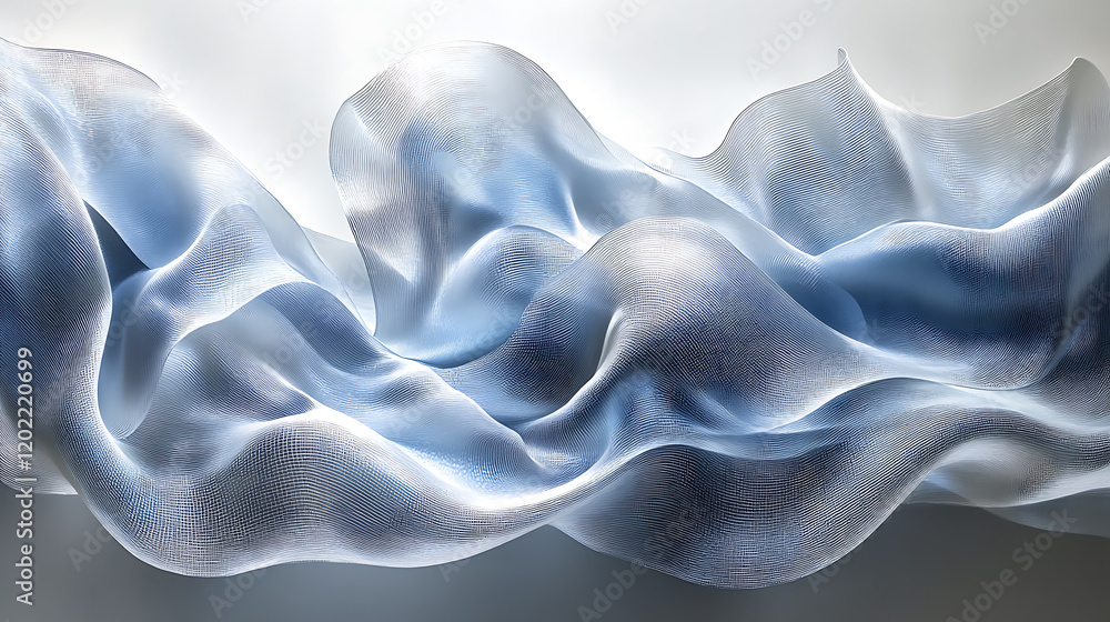 Poster ethereal waves of translucent fabric create mesmerizing dance of light and shadow, evoking sense of 