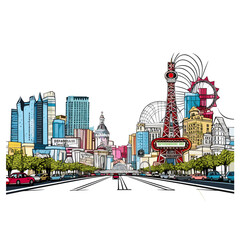 Las Vegas. Las Vegas hand-drawn comic illustration. Vector doodle style cartoon illustration © BHM