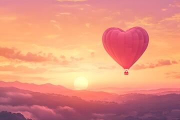 Obraz premium Heart-shaped balloon soars under vibrant sunset.