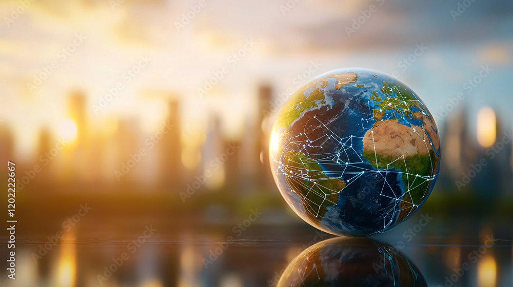 Poster digital globe with global network and connectivity, showcasing interconnectedness of world. vibrant 