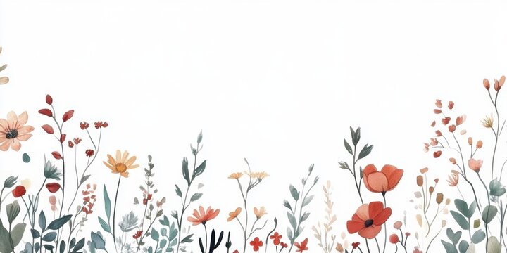 A vibrant array of wildflowers in various colors creates a beautiful border effect against a clean white background, perfect for creative purposes