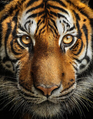 Obraz premium Close up de la cara de un feroz tigre de bengala mirando de frente