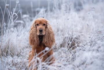 Cocker spaniel angielski na śniegu, portret.  © Elżbieta Kaps