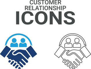 Customer relationship icon, relationship management CRM icon set. Containing marketing, data, reports, strategy, manager, audience, and more. Solid vector icons collection.