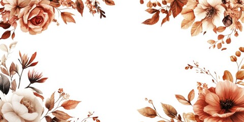 Elegant floral border design showcases soft roses and leaves in warm hues, perfect for invitations or decor, enhancing any space or occasion with charm
