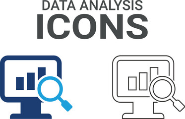 Data analysis icon, relationship management CRM icon set. Containing marketing, data, reports, strategy, manager, audience, and more. Solid vector icons collection.