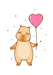 Cute сartoon capybara with heart balloon - funny animal for Your Valentines day design