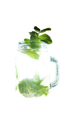 alcoholic drink with lemon and minton a transparent background, close-up, png, isolated