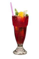 alcoholic drink with lemon and mint on a transparent background, close-up, png, isolated