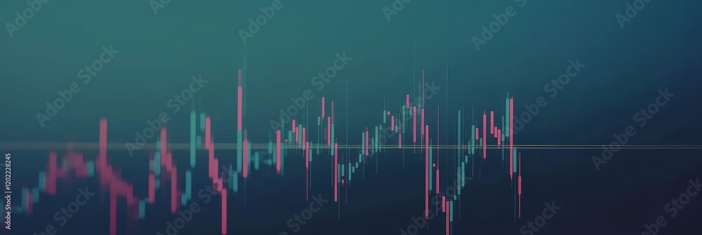 Poster colorful candlestick chart is depicting cryptocurrency investment and trading with fluctuating value