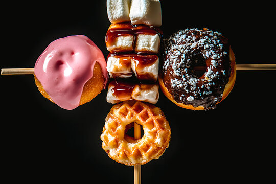 P&acirc;tisseries empil&eacute;es sur un b&acirc;ton de bois