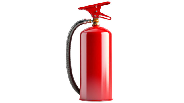 Red fire extinguisher isolate on transparent background, PNG file
