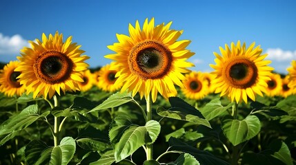 Obraz premium Vibrant Sunflowers Blooming Under a Summer Sky